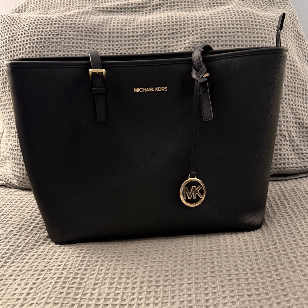 Michael Kors Black Tote with Gold Accents
